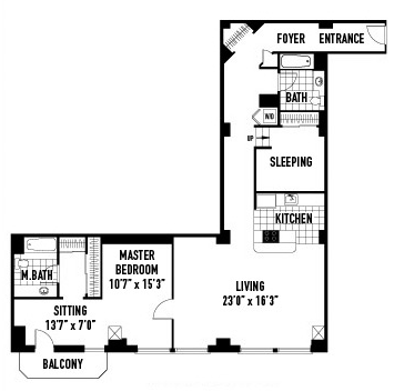 Floor plan for 2 beds, 2 baths, 1434 sqft