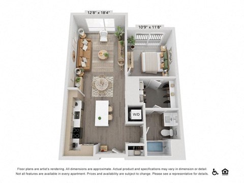 Floor plan for 1 bed, 1 bath, 776 sqft