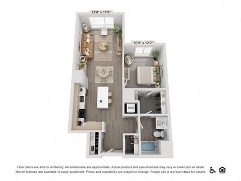 Floor plan for 1 bed, 1 bath, 826 sqft