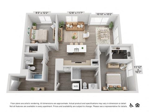 Floor plan for 2 beds, 2 baths, 1139 sqft