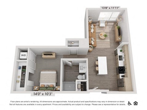 Floor plan for studio, 1 bath, 697 sqft