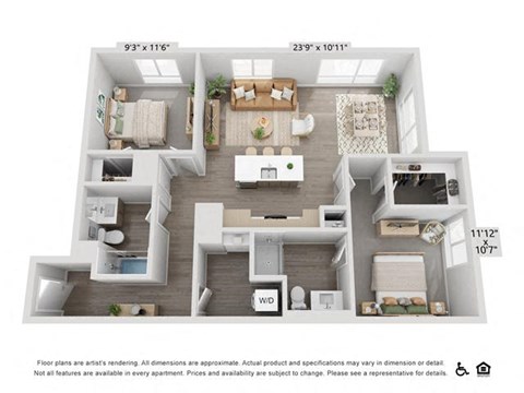 Floor plan for 2 beds, 2 baths, 1110 sqft