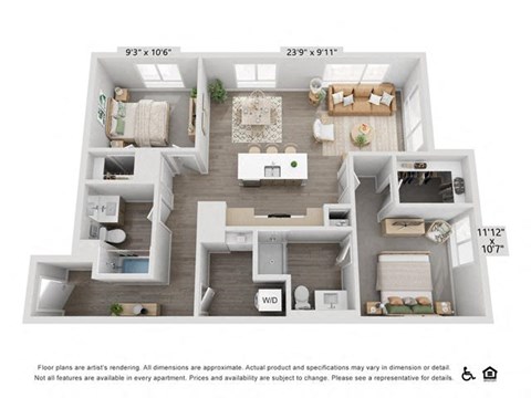 Floor plan for 2 beds, 2 baths, 1136 sqft