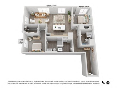 Floor plan for 2 beds, 2 baths, 1217 sqft