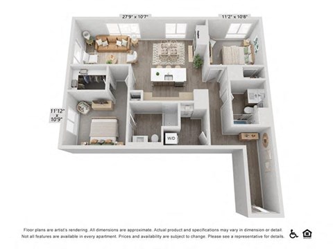 Floor plan for 2 beds, 2 baths, 1175 sqft