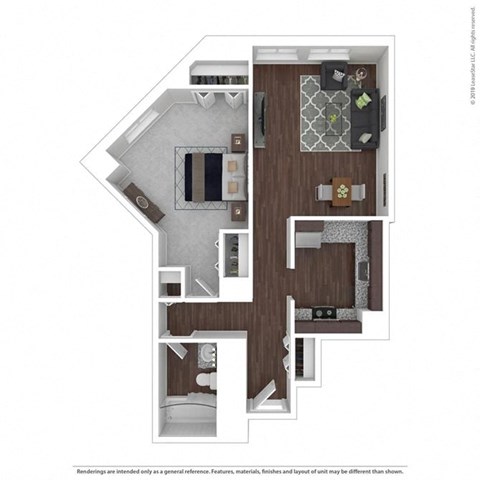 Floor plan for 1 bed, 1 bath, 745 sqft