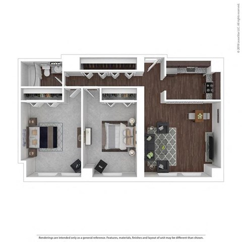 Floor plan for 2 beds, 1 bath, 921 sqft