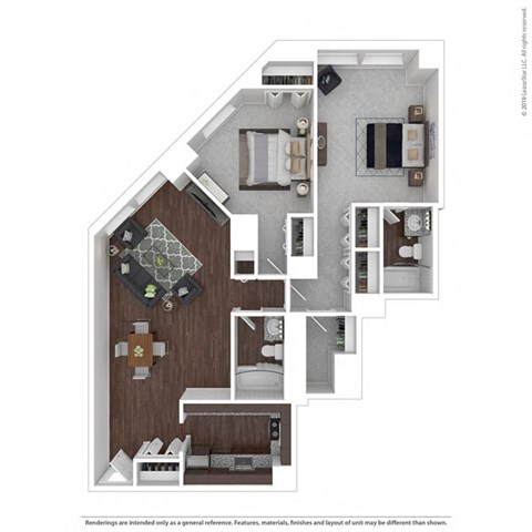 Floor plan for 2 beds, 2 baths, 1094 sqft