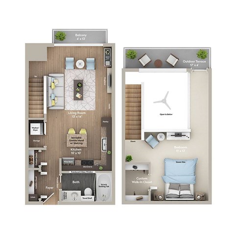 Floor plan for 1 bed, 1 bath, 767 sqft