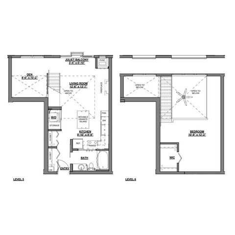 Floor plan for 1 bed, 1 bath, 878 sqft