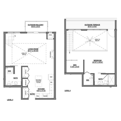 Floor plan for 1 bed, 1 bath, 1018 sqft