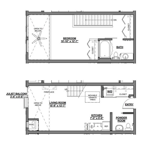 Floor plan for 1 bed, 1 bath, 719 sqft