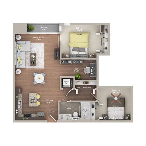 Floor plan for 2 beds, 2 baths, 901 sqft