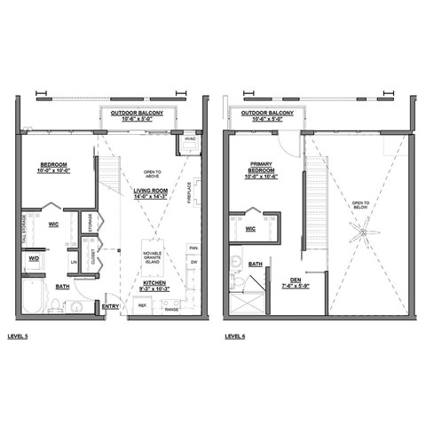 Floor plan for 2 beds, 2 baths, 917 sqft