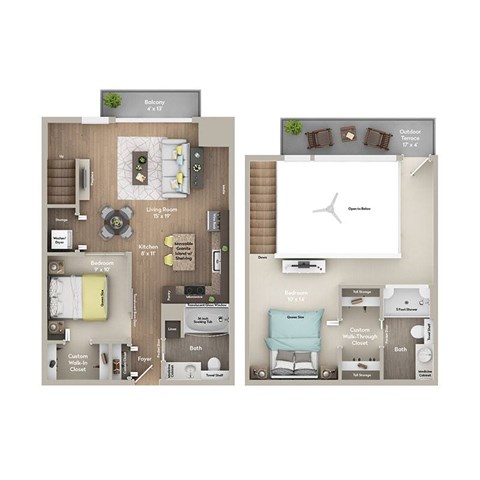 Floor plan for 2 beds, 2 baths, 992 sqft