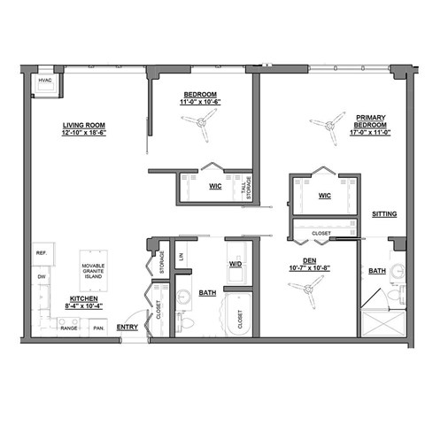 Floor plan for 2 beds, 2 baths, 1230 sqft