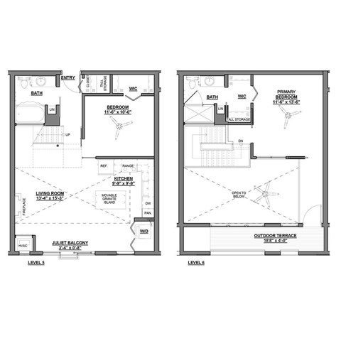 Floor plan for 2 beds, 2 baths, 1051 sqft