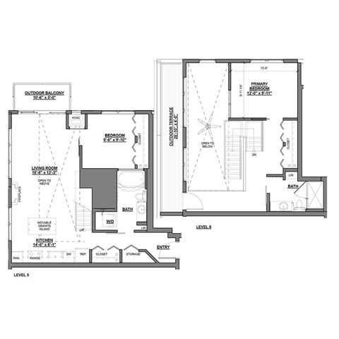Floor plan for 2 beds, 2 baths, 1076 sqft