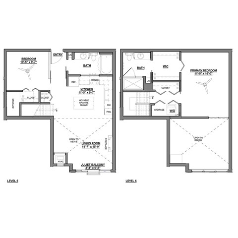 Floor plan for 2 beds, 2 baths, 1112 sqft