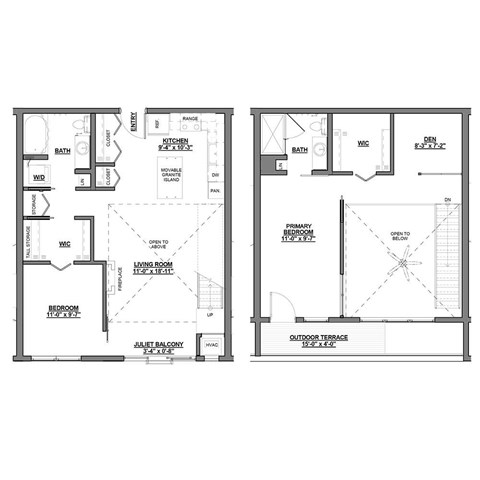 Floor plan for 2 beds, 2 baths, 1186 sqft