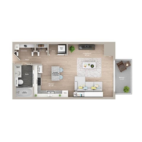 Floor plan for studio, 1 bath, 498 sqft