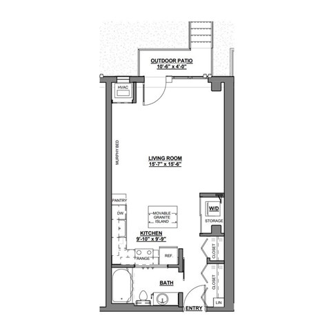 Floor plan for studio, 1 bath, 506 sqft