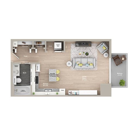 Floor plan for studio, 1 bath, 520 sqft