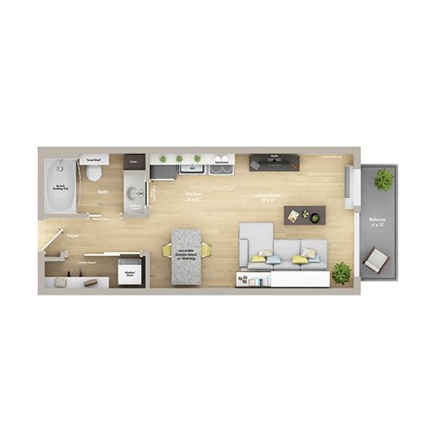Floor plan for studio, 1 bath, 402 sqft