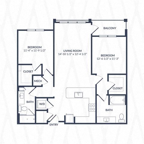 Floor plan for 2 beds, 2 baths, 1122 sqft