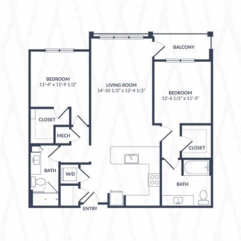 Floor plan for 2 beds, 2 baths, 1122 sqft