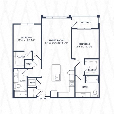 Floor plan for 2 beds, 2 baths, 1122 sqft