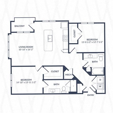 Floor plan for 2 beds, 2 baths, 1189 sqft