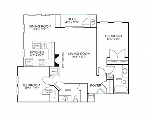 Floor plan for 2 beds, 2 baths, 1060 sqft