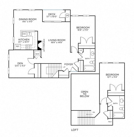 Floor plan for 2 beds, 2 baths, 1355 sqft