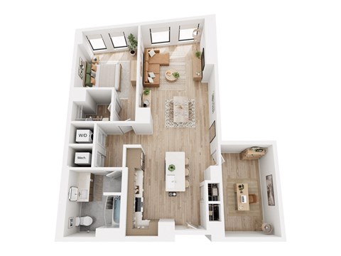 Floor plan for 1 bed, 1 bath, 1025 sqft
