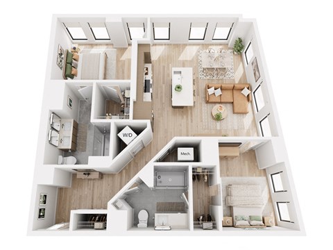 Floor plan for 2 beds, 2 baths, 1170 sqft