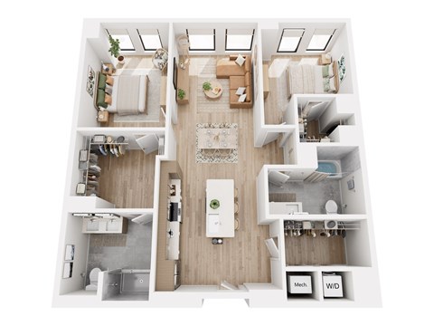 Floor plan for 2 beds, 2 baths, 1179 sqft