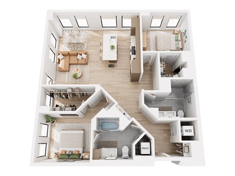 Floor plan for 2 beds, 2 baths, 1197 sqft