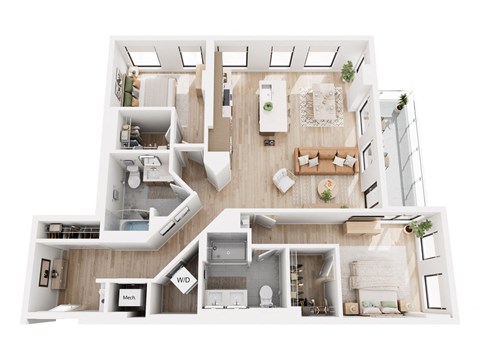 Floor plan for 2 beds, 2 baths, 1238 sqft