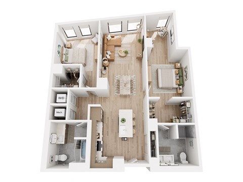 Floor plan for 2 beds, 2 baths, 1303 sqft