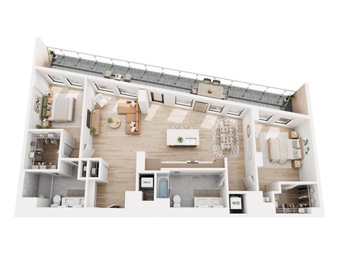Floor plan for 2 beds, 2 baths, 1457 sqft