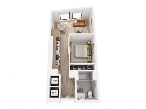 Floor plan for studio, 1 bath, 596 sqft