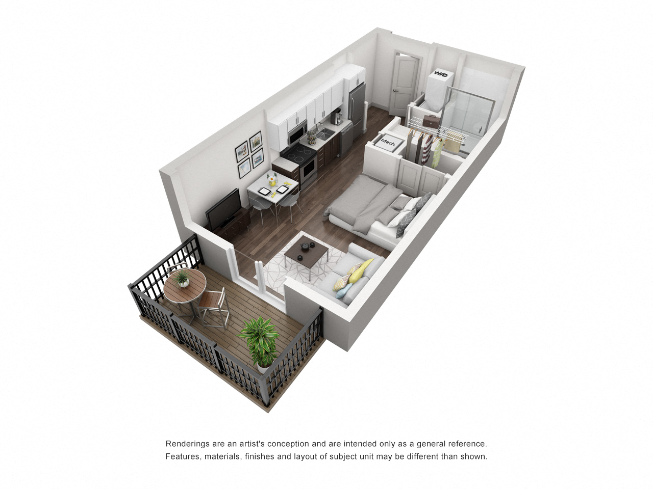 Floor plan for studio, 1 bath, 455 sqft