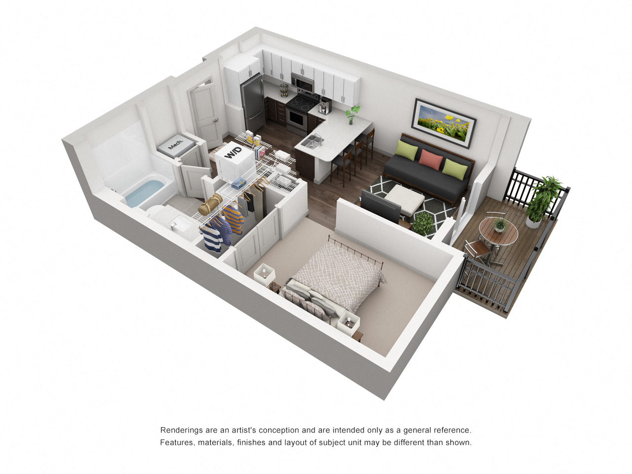 Floor plan for studio, 1 bath, 579 sqft