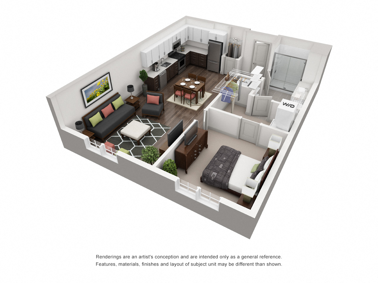 Floor plan for 1 bed, 1 bath, 792 sqft