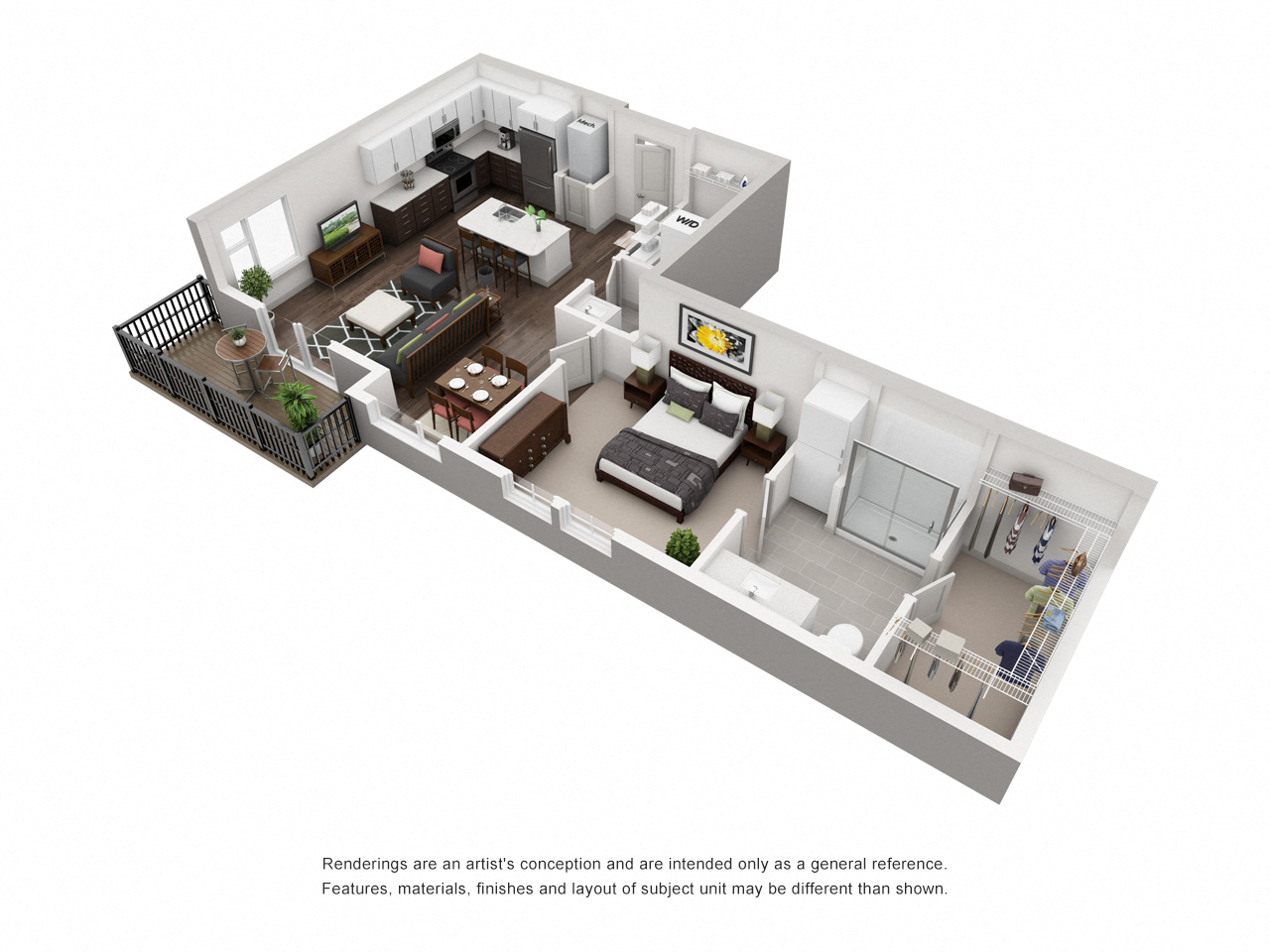 Floor plan for 1 bed, 1 bath, 870 sqft