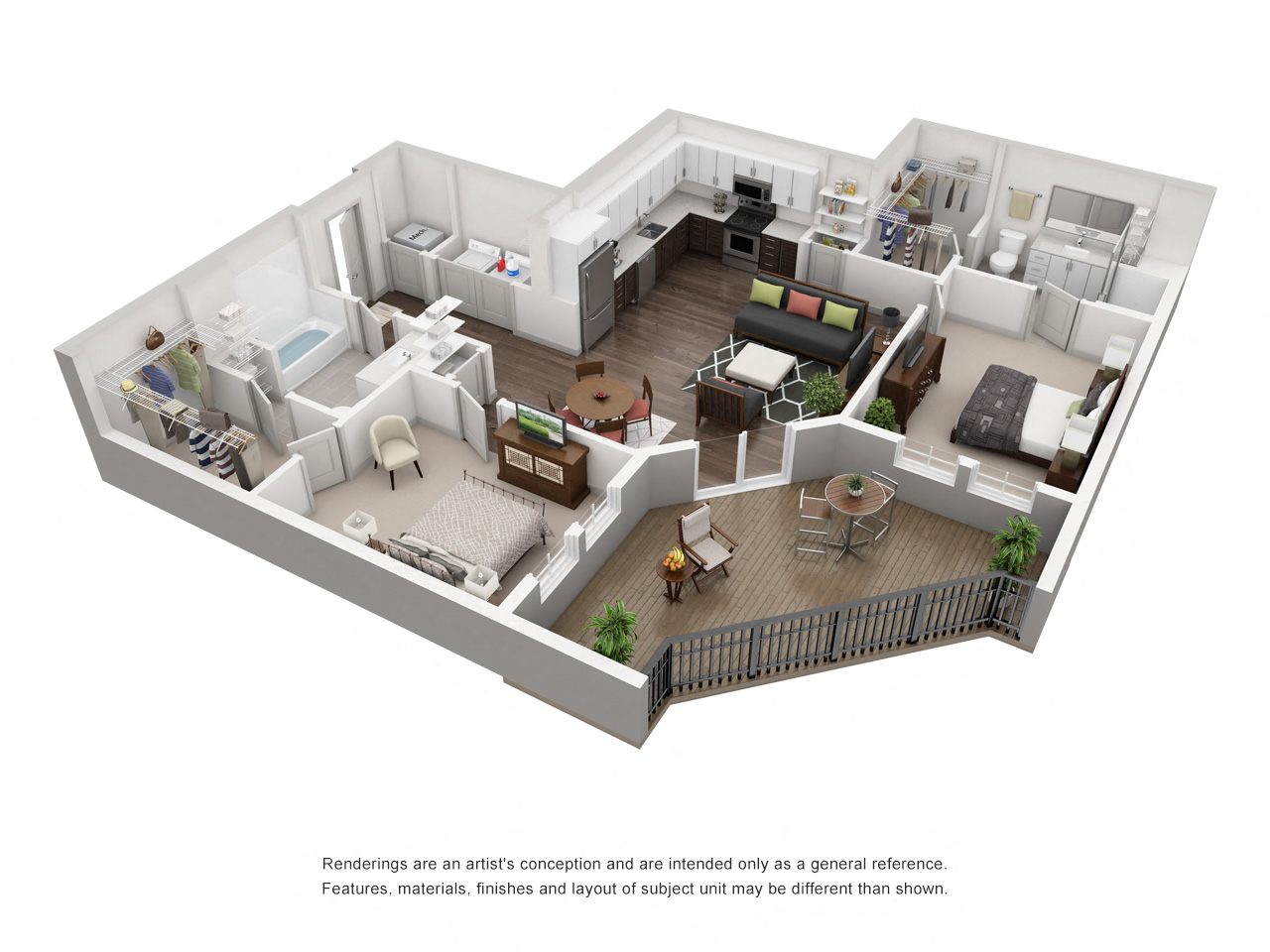 Floor plan for 2 beds, 2 baths, 1156 sqft