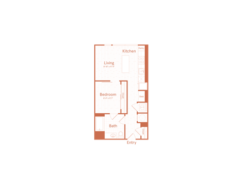 Floor plan for 1 bed, 1 bath, 620 sqft