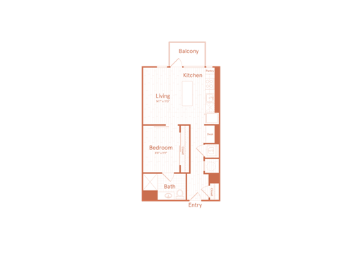 Floor plan for 1 bed, 1 bath, 620 sqft