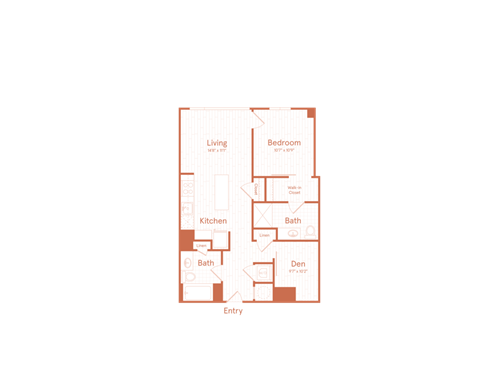 Floor plan for 1 bed, 1 bath, 816 sqft